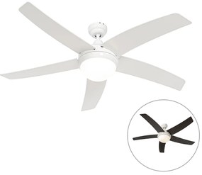 Inteligentný stropný ventilátor biely s drevenou potlačou 132 cm vrátane LED stmievateľného s diaľkovým ovládaním - Cool
