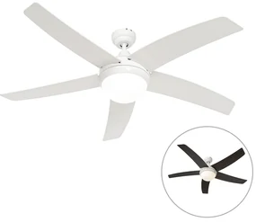 Inteligentný stropný ventilátor biely s drevenou potlačou 132 cm vrátane LED stmievateľného s diaľkovým ovládaním - Cool