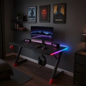Čierny herný stôl, PC stôl s LED osvetlením RGB Šírka: 120 cm
