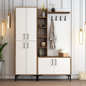 Vešiak s botníkom, policami a skriňou Viyana Walnut and White