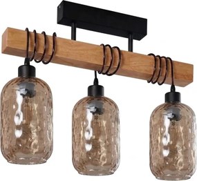 BRILAGI - Prisadený luster WOOD GLASS 3xE27/60W/230V borovica/čierna/dýmovo-hnedá