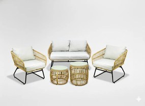 Garden Line ZÁHRADNÝ NÁBYTOK (SOFA, 2 STOLIČKY, 2 STOLY) - HNEDÁ, VANKÚŠE - ŠEDÁ *7534