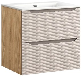 Závěsná skříňka Ocean Sky I se zápustným umyvadlem 60 cm béžová/dub olejovaný