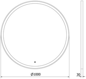 Mexen Esso, okrúhle LED podsvietené kúpeľňové zrkadlo 100 cm, 6000K, vykurovacia podložka proti zahmlievaniu, čierny rám, 9825-100-100-611-70