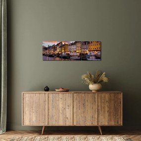 Obraz - Nyhavn, Kodaň (s hodinami) (90x30 cm)