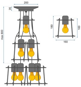 Toolight - Závesné stropné svietidlo 7xE27 APP221-7CP, čierna, OSW-00409