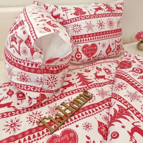 Obliečky bavlnené Vianočné obliečky Christmas červené TiaHome - 1x Vankúš 90x70cm, 1x Paplón 140x200cm