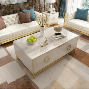 EXKLUZÍVNY KONFERENČNÝ STOLÍK LAURETTE BIELY LESK + ZLATÝ