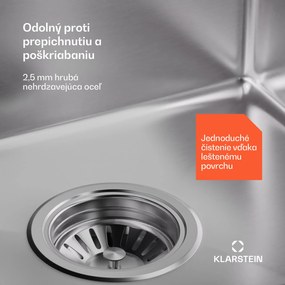 Klarstein TitanSteel Kuchynský drez 45 x 39 cm (DxŠ) s povrchom odolný voči hrdzi, poškriabaniu a teplu
