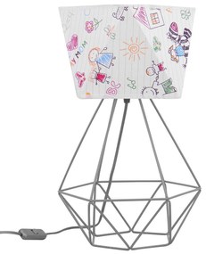 Detská Stolná lampa Diamond, 1x biele textilné tienidlo so vzorom, d