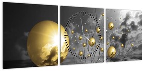 Obraz okrových gulí (s hodinami) (90x30 cm)