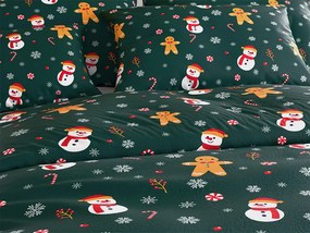 Sada mikroplyšových obliečok SNOWMAN AND GINGERBREAD zelené + obliečka mikroplyš SOFT 90x200 cm biele, jednolôžko