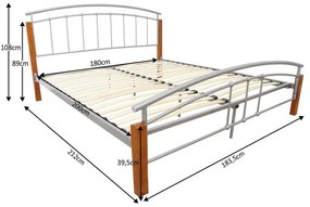 Kondela Manželská posteľ MIRELA, 180x200, drevo prírodné/strieborný kov