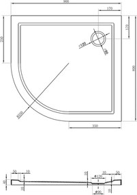 Mexen Flow asymetrický polkruhový sprchový kút slim pravý 90 x 80 cm, biely lesk - 46Q108090R