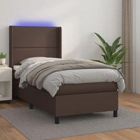 Boxspring posteľ s matracom a LED hnedá 90x200 cm umelá koža 3139304