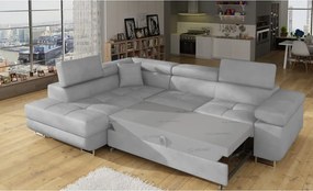 Svetlosivá zamatová rozkladacia/s úložným priestorom rohová pohovka (ľavý roh/do L) Anton – ELTAP