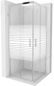 Mexen Rio, štvorcový sprchovací kút s posuvnými dverami 80(dvere) x 80(dvere) x 190 cm, 6mm číre sklo s pásikmi, chrómový profil, 860-080-080-01-20