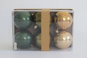 Zelené a hnedé plastové vianočné gule 8cm 6ks