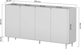 Komoda Elivo 200 cm štvordverová na nožičkách - kašmír / olejovaný dub