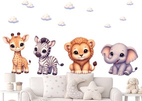 Štýl Disney safari zvieratká detské nálepky na stenu hárok 35 x 45 cm