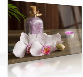 Sklenený obraz - Sviečka a orchidey (70x50 cm)