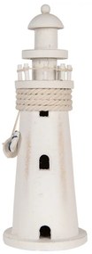 Biela drevená dekorácia maják Lighthouse Nautic - Ø 10*30 cm
