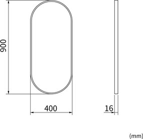 Erga Oval, oválne zrkadlo 40x90cm, čierny rám, ERG-V01-OVAL-4090-BK