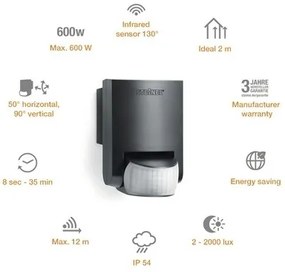 STEINEL 660215 - Vonkajší  infračervený senzor IS 130-2 čierna IP54