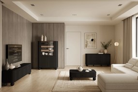 Vitrína Vesper 103 cm - čierna / čierne úchytky / guľové nožičky