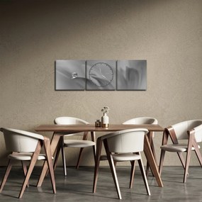 Obraz - Kvapka na kvete, čiernobiela (s hodinami) (90x30 cm)