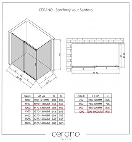 CERANO - Sprchovací kút Santoro Ľ/P - 8 mm - čierna matná, grafitové sklo - 120x100 cm - posuvný, CER-CER-8050BD7297