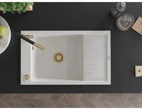 Mexen Elias, 1-komorový granitový drez 795x480x200 mm a drezová batéria Flora, biela, 6511-20-670401-57-G