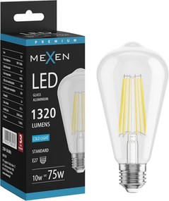 Mexen Vintis, LED filamentová žiarovka E27, ST64, 10 W, studená biela 6500K, číra, L152-E27-1065-00