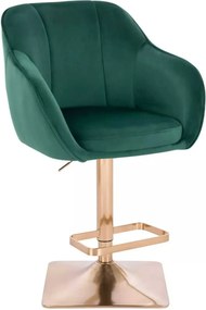 LuxuryForm DESIGN Barová stolička AVOLA VELUR na zlatej hranatej podstave - zelená