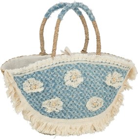 Plážová taška z morskej trávy s kvetmi a strapcami Beach Bag - 59*16*30 cm