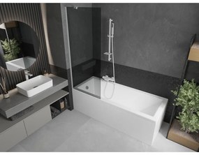 Mexen Next, vaňová zástena 1-krídlová 70 x 150 cm, fixné krídlo, 6 mm šedé sklo, biely profil, 895-070-000-00-40-20