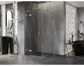 Mexen Lunar, L Duo výklopný sprchový kút 90 x 90 cm, 8mm číre sklo, zlatý matný profil, 834L-090L-090P-55-00