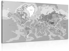 Obraz klasická mapa sveta v čiernobielom prevedení - 90x60
