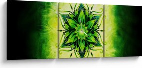 Obraz - Kvetinová mandala v zelenom pozadí (s hodinami) (90x30 cm)