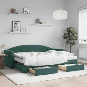 Rozkladacia denná posteľ s matracmi tmavozelená 80x200 cm zamat 3197368