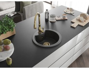Mexen Diego, 1-komorový granitový drez 488x488x167 mm a drezová batéria Savita, čierna škvrtnitá, 6512-76-672601-50