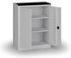 Policová dielenská skriňa 2-dverová, 2 police, 1180 × 950 × 500 mm, sivé dvere