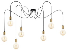 Luster na lanku MIROS 7xE27/60W/230V pavúk čierna/zlatá