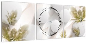 Obraz - 3D kruhy s kvetinami (s hodinami) (90x30 cm)
