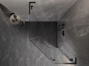 Mexen Lunar, L päťuholníkový sprchový kút s pravým sklonom 80 x 100 cm, 8mm číre sklo, čierny profil, 831L-080P-100L-70-00-P