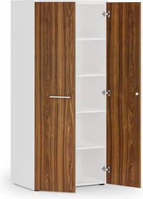 Kancelárska policová skriňa PRIMO WHITE s dverami, 800 x 500 x 1781 mm, biela/orech