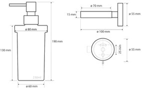 SAPHO XS101 X-Steel dávkovač mydla, mliečne sklo/brúsená nehrdzavejúca oceľ, 230 ml