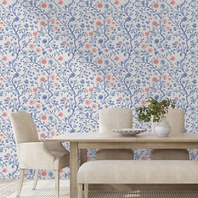 Tapeta modré a ružové kvetinové vetvičky