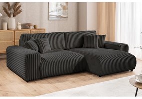 Tmavosivá menčestrová rozkladacia/s úložným priestorom rohová pohovka (pravý roh) Sarina – Ropez