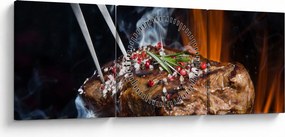 Obraz steaku na grile (s hodinami) (90x30 cm)